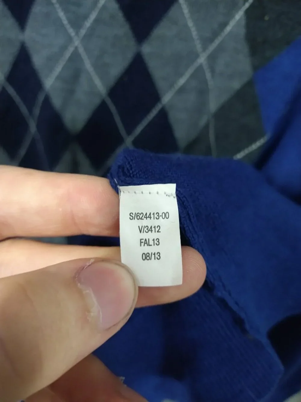 Banana Republic Sweater Mens Large Blue Argyle Merino Wool V Neck Pullover